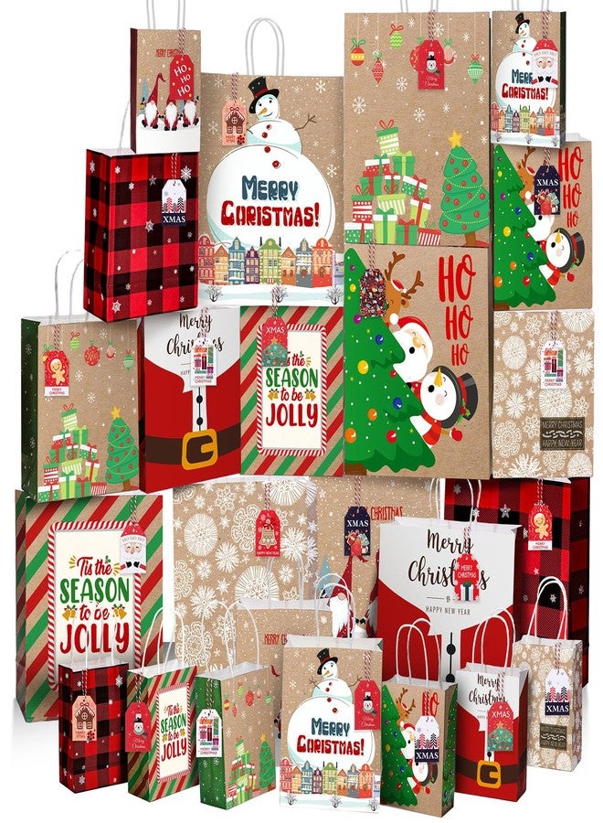 اياستي مجموعة إيستي المكونة من 24 قطعة من أكياس هدايا عيد الميلاد، أكياس هدايا كرافت مزينة بـ 48 ملصقًا، 3 أحجام، أكياس حلوى وهدايا عيد الميلاد لتزيين حفلات عيد الميلاد وتغليف هدايا الشتاء، لوازم الحفلات - Image 1